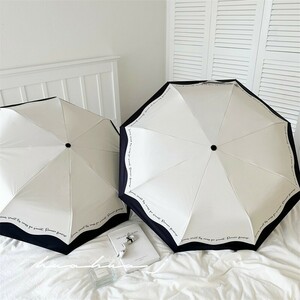 . rain combined use umbrella parasol folding umbrella stylish design simple English character UV cut white black robust lady's 