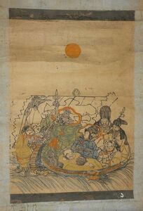 Art hand Auction Rare antique Seven Lucky Gods Bishamonten Hotei Fukurokuju Jurojin Benzaiten Daikokuten Ebisu Treasure ship Dragon God painting Paper scroll Painting Japanese painting Antique art, Artwork, book, hanging scroll