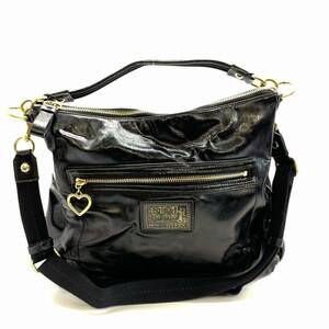 COACH コーチ F20108 2WAY ショルダーバッグ ハンドバッグ エナメルレザー ブラック ゴールド ファスナー開閉 レディース 管理HS37064