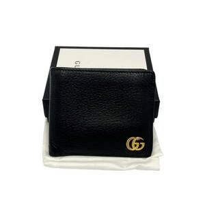 【良品】グッチ GUCCI 428725 GGマーモント レザー 二つ折り財布 小銭入れあり ブラック