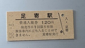 ちほく高原鉄道　普通入場券　足寄駅　S58/08/04