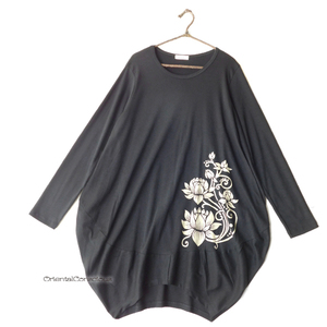  free shipping ]..LOTUS lotus *ba Rune /ko Kuhn tunic Black* ethnic Asian large size possible 