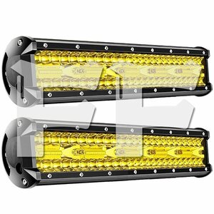 送料無料.. 15インチ LED ワークライト 作業灯 300W イエロー 照明 トラック SUV ボート 建設機械 工事現場 12V/24V兼用 SM300W 2個 新品