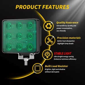 18W ストロボ フラッシュ 警告灯 緊急ライト 警告ビーコン グリーン 12V/24V LED 作業灯 トラック ボート 建設機械 T-B-F9 4個の画像6