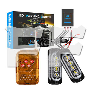 4連 LED ライト ハザード ストロボ フラッシュ 発光色：レッド 警告灯 リモコン付き パトロール ライトバー 緊急点滅 4個