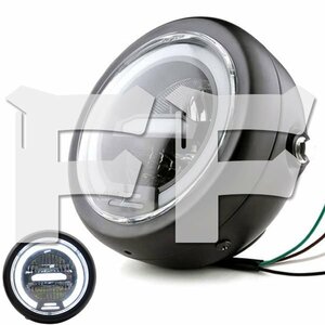 送料無料.. 6.5インチ 50W LED ヘッドライト ホワイト オートバイ Hi/Low/DRL イカリング色:ホワイト ホンダ ハーレー ブラケット付 FG-A