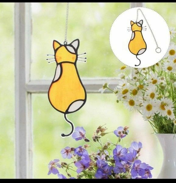 窓の飾り 吊り下げ ムーンキャット 壁掛け オーナメント 窓 ガラスパネル 猫