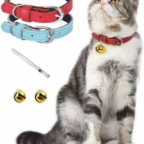 首輪 鈴 小型犬 猫用 猫の首輪 18 30cmの丈夫 で安全 調整可能 赤、水色