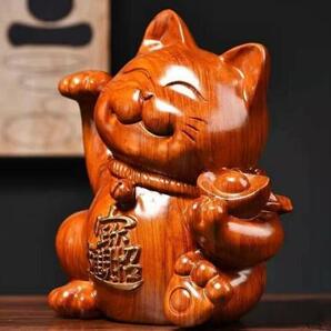 特価★人気推薦 新作の花梨木彫 可愛い招き猫 玄関、客間の置物 招財 の画像2