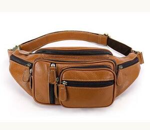  body bag men's original leather Brown diagonal .. one shoulder bag outdoor good-looking waist bag mobile storage 