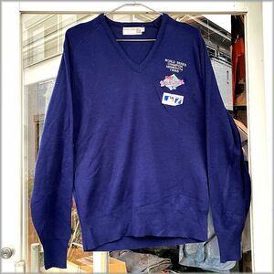 ★ミネソタ ツインズ　デッドストック　80s USA製　ニット セーター　ワールドシリーズチャンピオン　L　LOGO7　紺色★検 ビンテージ MLB