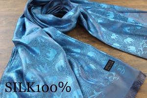  new shortage of stock hand [ silk 100% SILK] Elephant pattern . pattern car in blue blue S.BLUE large size stole / scarf 