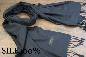  new shortage of stock hand [ silk 100% SILK] plain black BLACK black Plain large size stole 