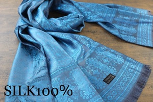  new shortage of stock hand [ silk 100% SILK]peiz Lee pattern car in blue blue S.BLUE large size stole / scarf 