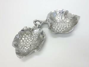 【4-141】 メキシコ製 ピューター ぶどうの葉 葡萄 トレイ Pewter ヴィンテージ