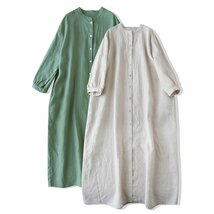 LRM231★新品リネンワンピース ペチワンピース ロング 夏 ワンピース レディース 麻 vネック ゆったり 体型カバー_画像3