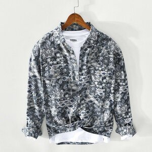 新入荷 シャツ メンズ 長袖シャツ 花柄シャツ 春夏 トップス コットン 柔らか スウェット 総柄 超希少 おしゃれ サイズ選択可 2色 Q385