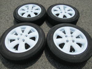 中古タイヤ☆155/65-14 155/65R14 ダンロップ EC202 ラパン純正 ホワイト 4.5J+45 100 4H 54φ アルト ラパン スペーシア MRワゴン等に☆