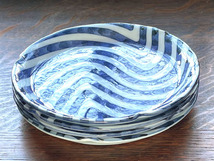和食器●平皿4枚セット●大恵窯●円型●白地に青で水流●中皿_画像4