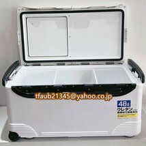 釣り用クーラーボックス 大容量 大型48L 座れる頑丈マッスルボディ 防水 サイドハンドル キャスター付 釣り 保冷力150h 水栓付き 白&黒_画像9