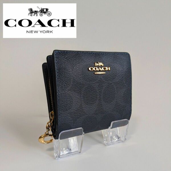 【COACH】今日のSALE品　シグネチャー二つ折り財布　ネイビー ミニ財布 二つ折り財布