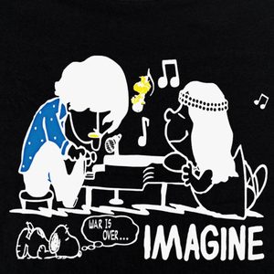 送込　スヌーピーftジョンレノン IMAGINE　半袖Tシャツ　黒　Lサイズ