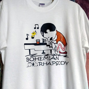 送込 フレディマーキュリー＆ウッドストック Bohemian Rhapsody 半袖Tシャツ 白 Lサイズの画像2