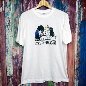 送込　ジョン＆ヨーコ＆スヌーピー IMAGINE　半袖Tシャツ　白　2XLサイズ