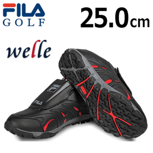 FILA GOLF welle FL-WSLS-TC【フィラ】【ゴルフ】【シューズ】【スパイクレス】【サイズ：25.0cm】【カラー：ブラック】【GolfShoes】