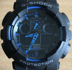 290-0304 CASIO カシオ G-SHOCK メンズ腕時計　ラバーベルト　クオーツ　アナデジ　黒　ブラック　GA-100 電池切れ　動作未確認