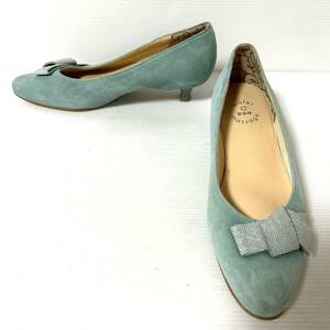 [ as good as new ] Himiko water massage Himiko suede pumps ribbon pumps 23.5cm mint green *AL