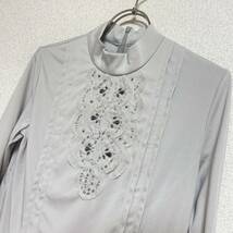 【タグ付き/美品】ヒロココシノ HIROKO KOSHINO モックネックブラウス カットソー 長袖 グレー レディース サイズ表記9 M-L相当 ＊CW_画像1