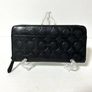 【ゆうパケットポスト可】COACH コーチ　ラウンドファスナー財布　長財布 CG柄　シグネチャー ブラック ＊47