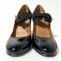 【新古品】Michel Vivien ミッシェル・ヴィヴィアン　ヒールパンプス ヒール9cm スエード×エナメル　切替　37 23.5cm ブラック　＊DG_画像3