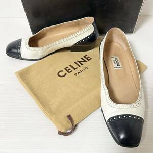 [BOX* место хранения BAG есть ]CELINE Celine bai цвет туфли-лодочки кожа туфли-лодочки 35 22.5cm белый темно-синий *DP