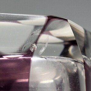 【蔵A3538c】レトロ硝子 紫 色被せガラス 切子 グラス ソーサー 二客の画像7