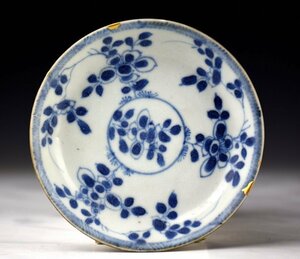 【蔵c6721b】中国古美術　染付裏蕎麦釉小盤　海上り品