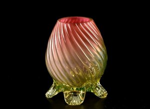 【蔵A2042c】レトロ　ウランガラス　花瓶　キャンドルスタンド