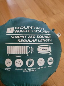 未使用送料込み シュラフ 寝袋 5度〜-15度 マウンテンウェアハウス Mountain Warehouse Summit 250 Regular スリーピングバック 春、秋、冬