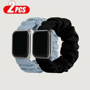 最高級シュシュ2個セット アップルウォッチ Apple Watch バンド ベルト ブラック ミラネーゼループ A アップル