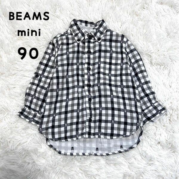 BEAMS mini チェックシャツ 長袖 ドクロがいっぱい　ギンガムチェック