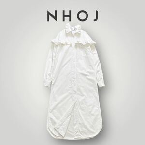 [希少] NHOJ / JOHN ジョン ロング シャツワンピース フリル 白 Sサイズ