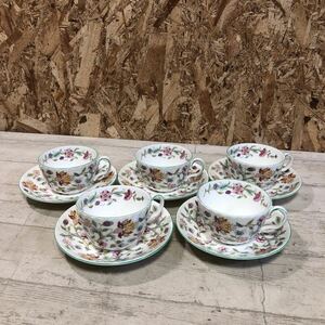 ミントン　カップ＆ソーサー　ハドンホール　5客セット　MINTON ホワイト　グリーン　花柄　ティーカップ　佐川急便対応のみ