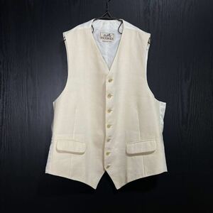 Hermes homme Linen 7button Gilet エルメス リネン 麻 ベージュ ホワイト ベスト ジレ ウエストコート フランス ヴィンテージ ビンテージ