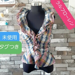  tops blouse no sleeve check pink white blue yellow color Ralph Lauren cut and sewn 