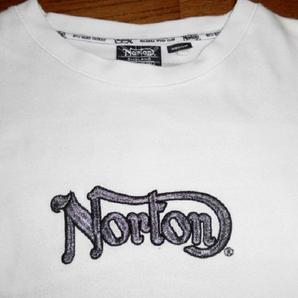 Norton ノートン モーターサイクル ロンT 刺繍 フルデコ 厚手 天竺 コットン 長袖Tシャツ スウェット WHT M USED 美品/ロッカーバイカーズ の画像3