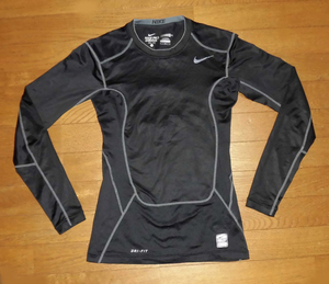 NIKE PRO COMBAT DRI-FIT ナイキ プロ コンバット コンプレッション メッシュ ハイブリッド 長袖 インナーシャツ BLK-GRY M USED 美品 