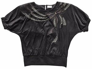 婦人服 　半袖 カットソー　 セーター　ドルマンスリーブ 　黒　ブラック　 M　 リボン（ 中古　USED商品 ）　No.A702 ◆ ::