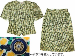 ＜ 婦人服 未使用品＞ 東京スタイル 　スーツ 上下set 　半袖 　有名百貨店　イエロー×グリーン系 　光沢感＜ 注意点あり＞ No.A366 ◆::