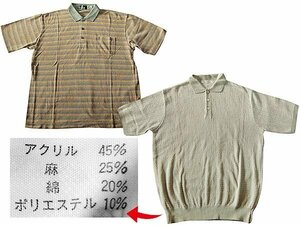 半袖 ポロシャツ 　半袖 　2枚セット 　L 　メンズ 　ボーダー柄 と グリーングレー系　美品です　（ 中古　USED商品 ） No.A631 ◆ ::